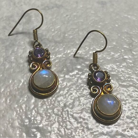 Amethyst & Moonstone Earrings - Picture 1 of 3